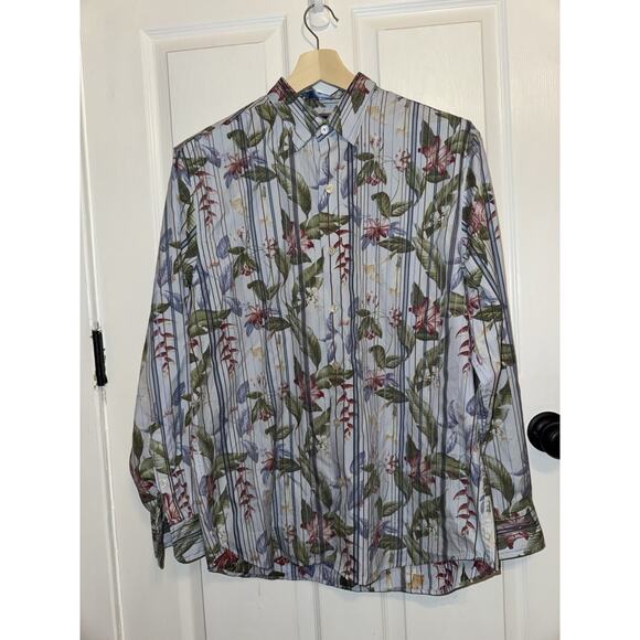 Tommy Bahama Mens Medium Blue Floral Button Up Shirt Jungle Mist $128 M - Picture 1 of 8